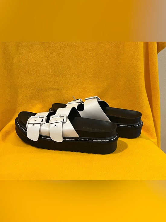 Steve Madden Shoes - Steve Madden platform slide sandals chunky sole, buckle straps. White, black 8.5